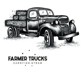 farmer trucks carrying straw vector