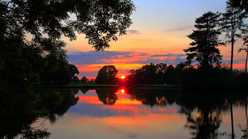 nature sunset reflection lake Stock Photo