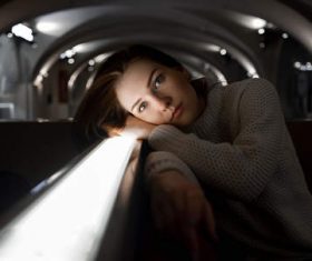 white sweater gray eyes women portrait Stock Photo