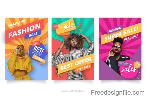 3 Kind fashion sale poster template vector