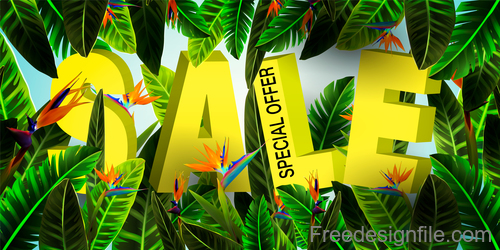 3D sale design with summer background vector