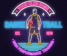 Backetball sport club neon logos vector set 01