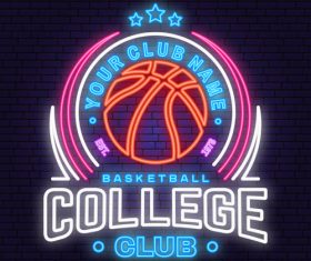 Backetball sport club neon logos vector set 02