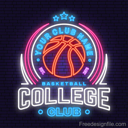 Backetball sport club neon logos vector set 02