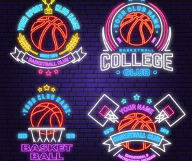 Backetball sport club neon logos vector set 03