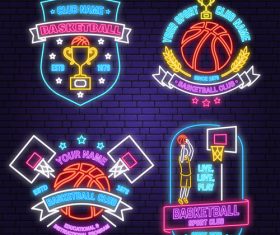 Backetball sport club neon logos vector set 04