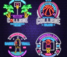 Backetball sport club neon logos vector set 05