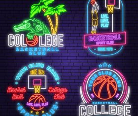 Backetball sport club neon logos vector set 07