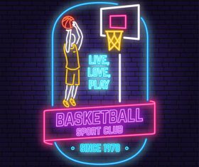 Backetball sport club neon logos vector set 08
