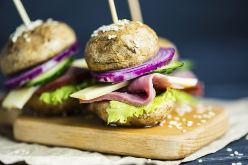 Balance meats and vegetables hamburger Stock Photo