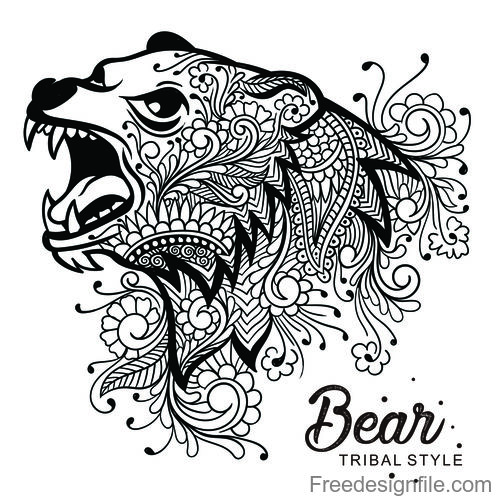 Bear head tribal style Hand drawn vector