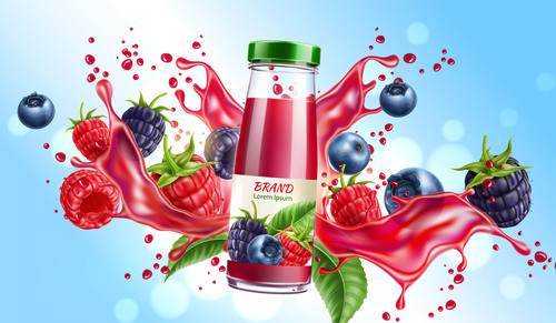 Berry juice advertising poster design vector 01