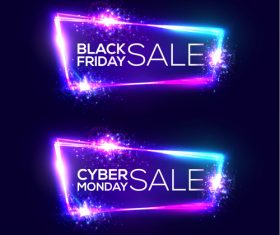 Black Friday sale banner with shiny neon vector