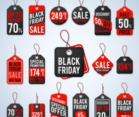 Black Friday tags black with red design vector