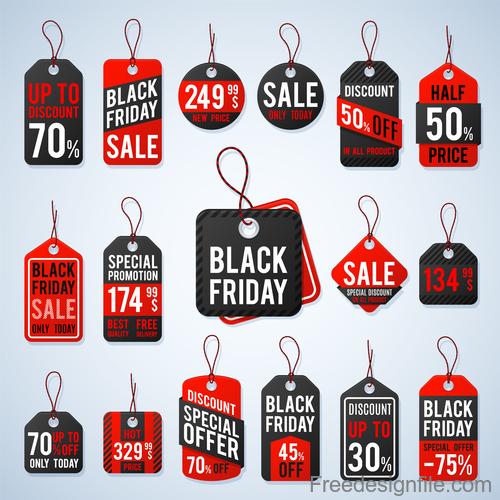 Black Friday tags black with red design vector