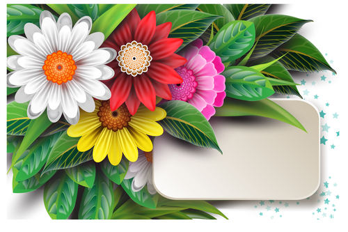 Blank card with beautiful flowers vector 01