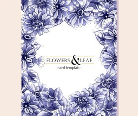 Blue flower decorative with card template vectors 02