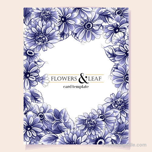 Blue flower decorative with card template vectors 02