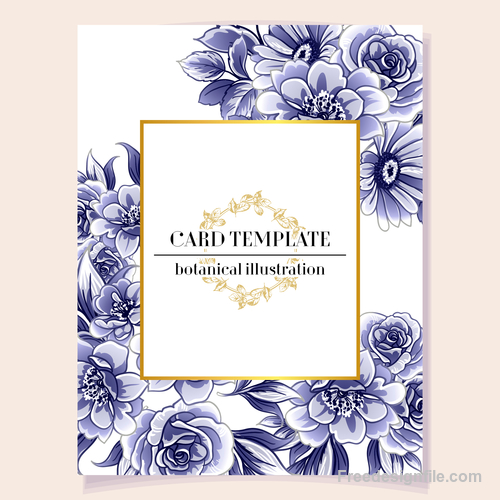 Blue flower decorative with card template vectors 04