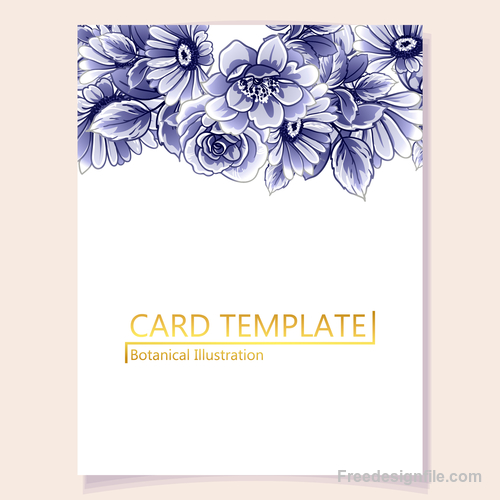 Blue flower decorative with card template vectors 06
