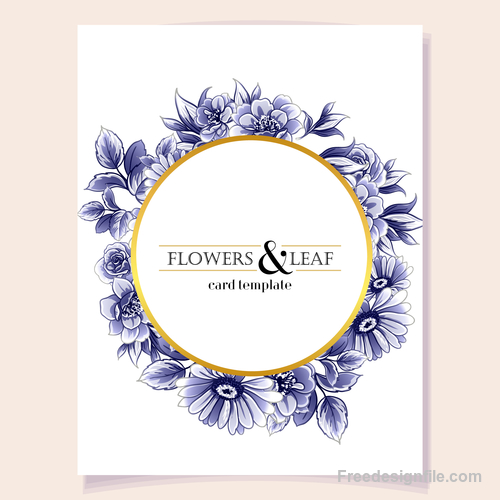 Blue flower decorative with card template vectors 07