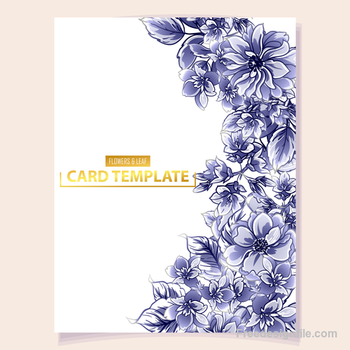 Blue flower decorative with card template vectors 08