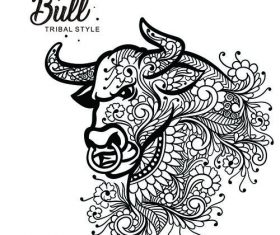 Bull head tribal style Hand drawn vector