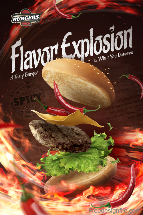 Burger poster with flyer template vector 01