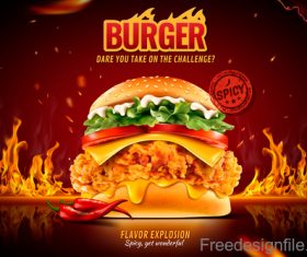 Burger poster with flyer template vector 03