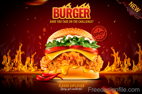 Burger poster with flyer template vector 03