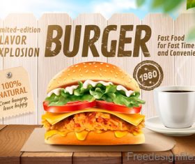 Burger poster with flyer template vector 04