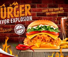 Burger poster with flyer template vector 05