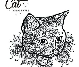 Cat head tribal style Hand drawn vector
