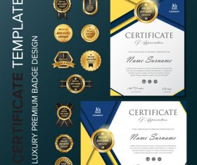 Certificate template with luxury premium badge vector material 01