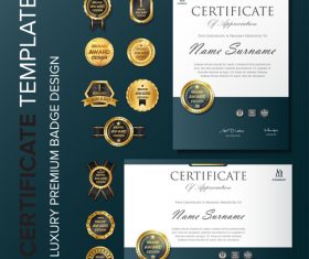 Certificate template with luxury premium badge vector material 02