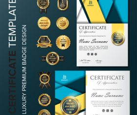 Certificate template with luxury premium badge vector material 03