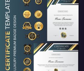Certificate template with luxury premium badge vector material 05