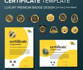 Certificate template with luxury premium badge vector material 09