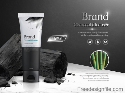 Charcoal cleanser poster template vectors 03