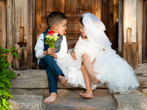 Children dressed as grooms and brides Stock Photo 01