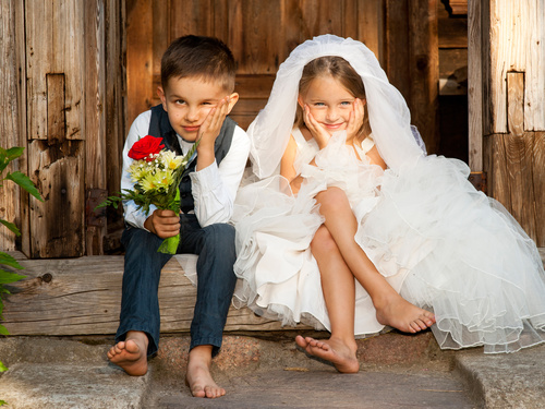Children dressed as grooms and brides Stock Photo 02