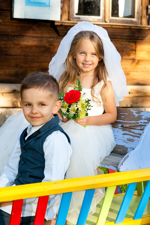 Children dressed as grooms and brides Stock Photo 03