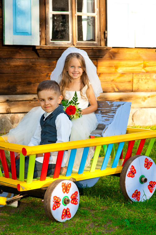 Children dressed as grooms and brides Stock Photo 04