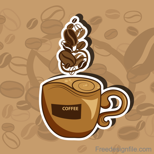 Coffee sticker with brown background vector