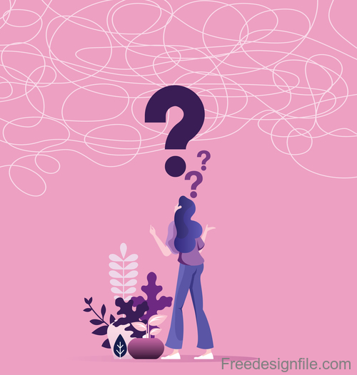 Confused business woman solving a problem vector
