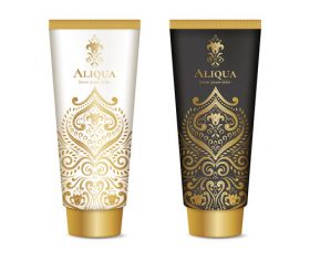 Cosmetics package with golden decor pattern vector 01