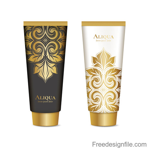 Cosmetics package with golden decor pattern vector 03