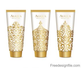 Cosmetics package with golden decor pattern vector 04