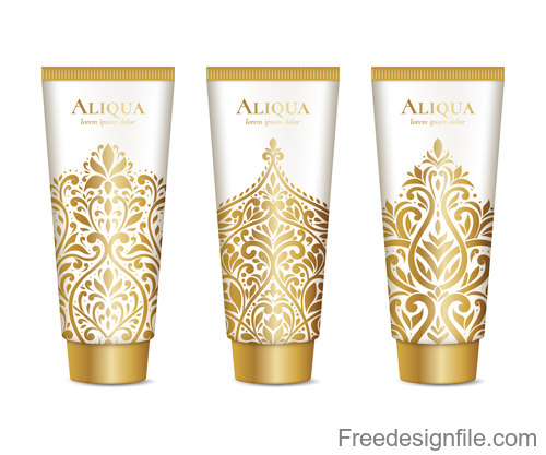 Cosmetics package with golden decor pattern vector 04