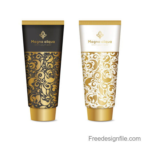Cosmetics package with golden decor pattern vector 05